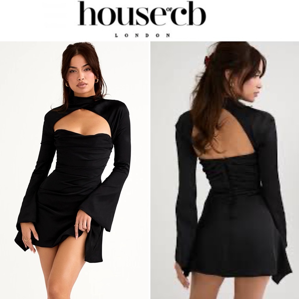 HOUSE OF CB Toira Satin Corset Minidress in Black sz M 255$